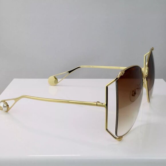 Gucci GG0252S 003 63mm Square Oversized Sunglasses Gold w/Brown Lenses